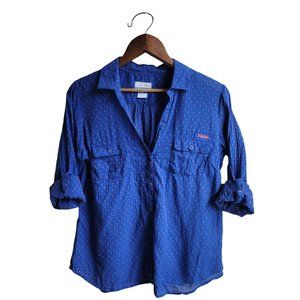 Columbia Button Up Shirt V Neck Florida Gators UF Polka Dot Blue Orange Large